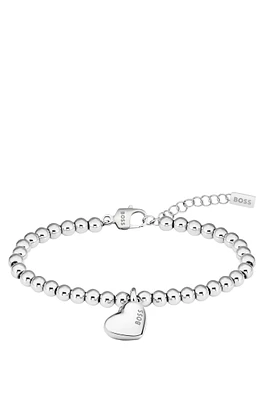 BOSS - Silver-tone beaded bracelet with heart charm