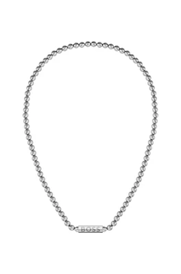 Beaded necklace in brushed stainless steel with octagonal closure