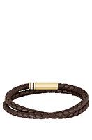 Brown braided-leather cuff with logo closure