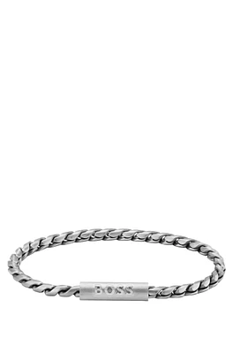 Silver-tone cuff with braided chain