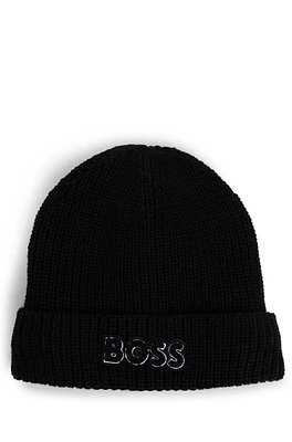 Kids' beanie hat with logo and faux-fur lining