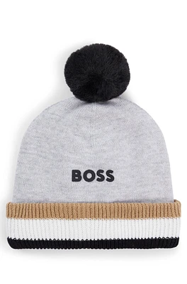 Kids' beanie hat with logo print and pompom