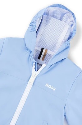 BOSS - Kids' hooded windbreaker jacket water-repellent fabric Light Blue