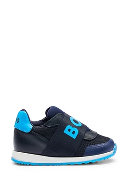 BOSS - Kids' trainers leather and mesh with branded strap Dark Blue