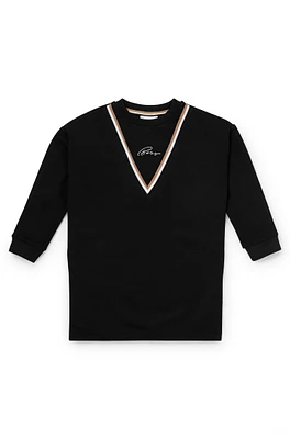 BOSS - Kids' sweater dress with signature stripe and logo Black