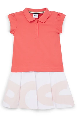 BOSS - Kids' two-in-one polo dress with logo print Light Red