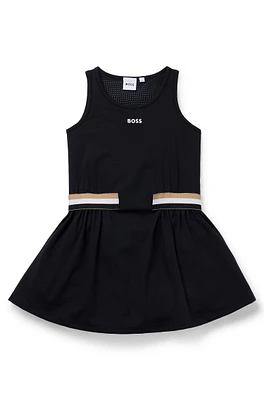 BOSS - Kids' sleeveless dress with signature stripe and logo Black