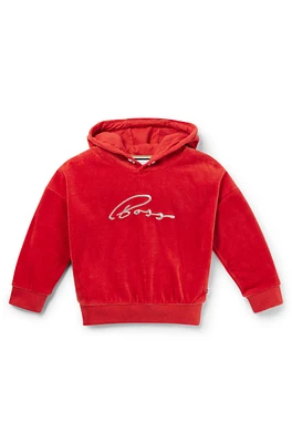 BOSS - Kids' hoodie cotton-blend velvet with handwritten logo Red