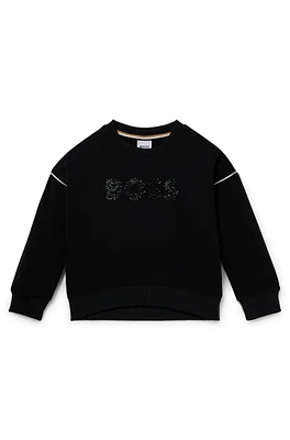 Kids' sweatshirt with glitter-effect logo and contrast piping