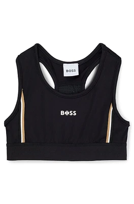 BOSS - Kids' sports bra with signature stripes and logo Black