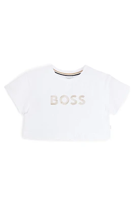 Kids' T-shirt stretch cotton with metallic logo print