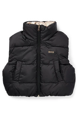 BOSS - Kids' reversible water-repellent gilet with logo details Black