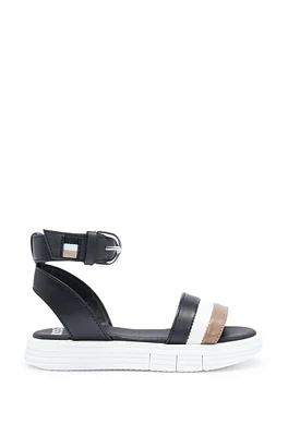 BOSS - Kids' leather sandals with signature stripes Black