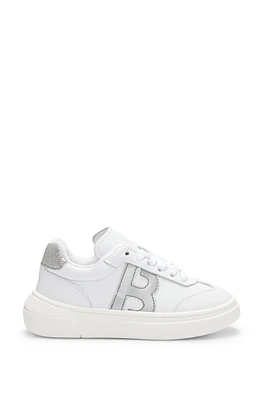 BOSS - Kids' leather trainers with monogram detail White