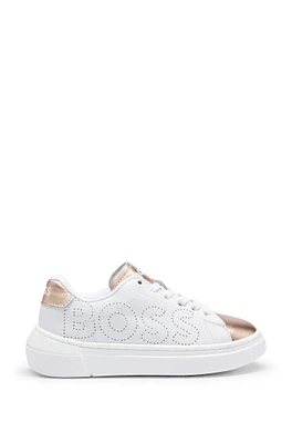 BOSS - Kids' leather trainers with perforated logo White