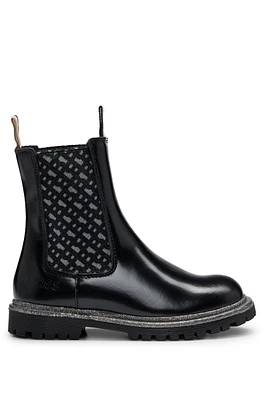 BOSS - Kids' Chelsea boots patent leather with monogram panels Black