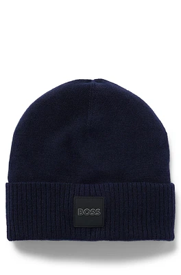 BOSS - Kids' double-layer beanie hat with branded badge Dark Blue