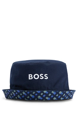 BOSS - Kids' reversible bucket hat cotton twill with logos Dark Blue