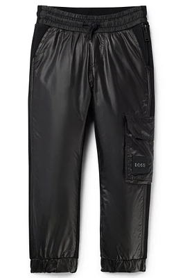 BOSS - Kids' cotton-blend tracksuit bottoms with branded cargo pocket Black