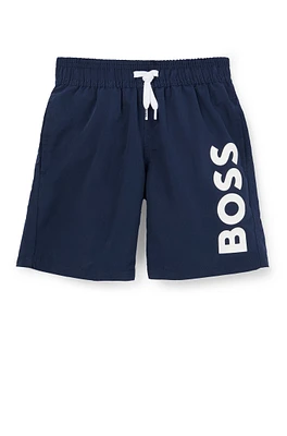 Kids' swim shorts peached fabric with contrast logo