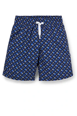 BOSS - Kids' swim shorts with monogram print Dark Blue