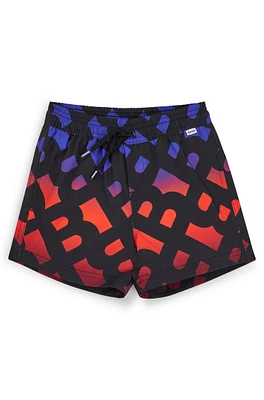 Kids' swim shorts with gradient monogram print