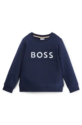 BOSS - Kids' sweatshirt cotton-blend fleece with contrast logo Dark Blue