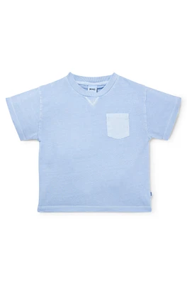 BOSS - Kids' T-shirt faded-effect cotton with embroidered logo Light Blue