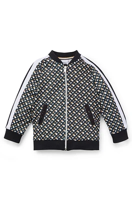 Kids' zip-up jacket with monogram print and stripes