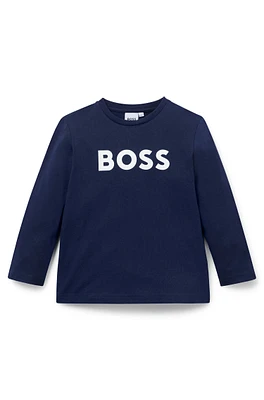 BOSS - Kids' long-sleeved T-shirt cotton with contrast logo Dark Blue