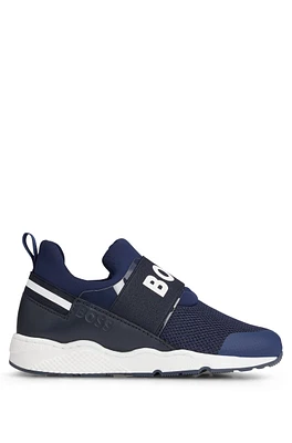 BOSS - Kids' mixed-material trainers with branded elastic strap Dark Blue