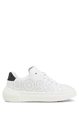 BOSS - Kids' lace-up trainers leather with perforated logo White