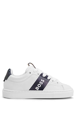 BOSS - Kids' lace-up trainers leather with logo stripe White