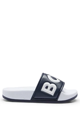 BOSS - Kids' color-blocked slides with contrast logo Dark Blue