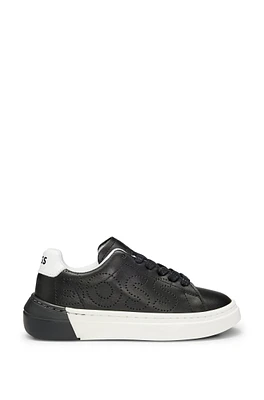 BOSS - Kids' lace-up trainers with perforated logo Black