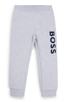 BOSS - Kids' fleece tracksuit bottoms with vertical logo print Light Grey