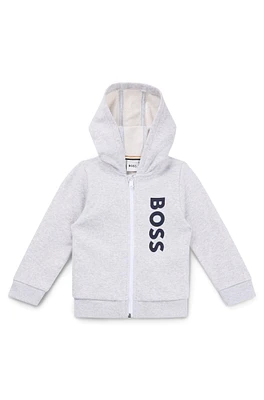 BOSS - Kids' zip-up fleece hoodie with vertical logo print Light Grey