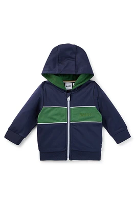 BOSS - Kids' zip-up hoodie with embroidered logo Dark Blue