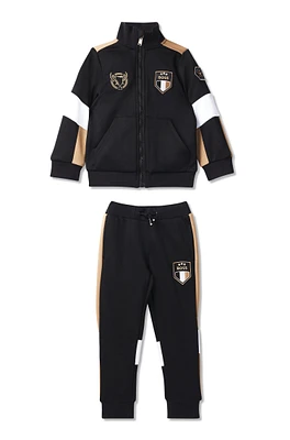 BOSS - Kids' fleece tracksuit with signature color-blocking Black