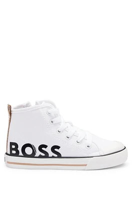 BOSS - Kids' high-top trainers canvas with logo print White