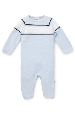 BOSS - Baby all-in-one with stripes and logo Light Blue