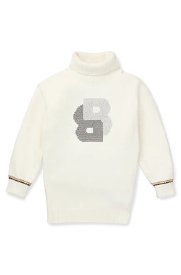 BOSS - Kids' rollneck sweater dress with rhinestone Double B monogram White