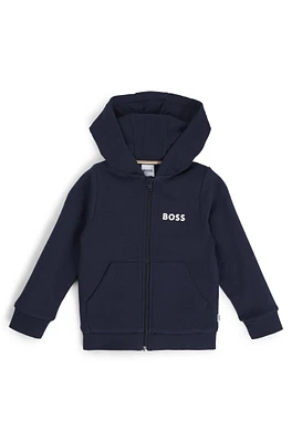 BOSS - Kids' zip-up fleece hoodie with logo print Dark Blue