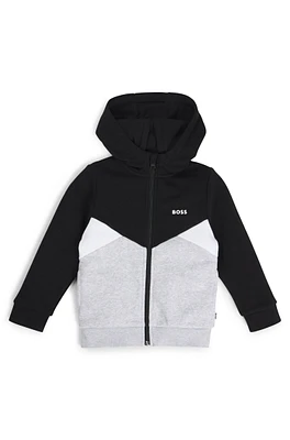 BOSS - Kids' zip-up hoodie with color-blocking and logo Light Grey