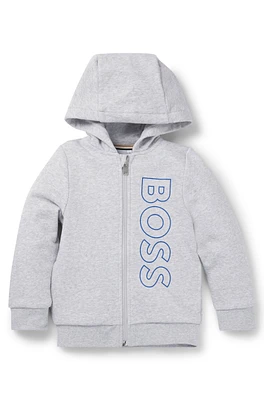 BOSS - Kids' zip-up hoodie with vertical logo Light Grey