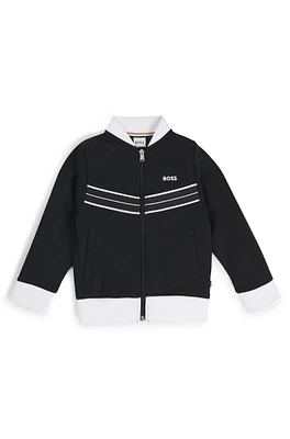 BOSS - Kids' zip-up jacket with herringbone trims Black