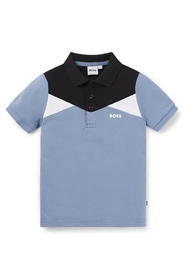 BOSS - Kids' color-block polo shirt stretch-cotton piqué Blue