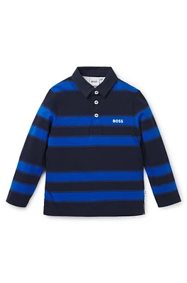 BOSS - Kids' long-sleeved polo shirt with stripes and logo Dark Blue