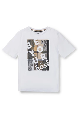 BOSS - Kids' regular-fit T-shirt cotton with slogan artwork White