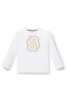 BOSS - Kids' long-sleeved cotton T-shirt with Double B monogram White